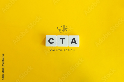 CTA (Call to Action) banner and concept. Block letters on bright orange background. Minimal aesthetics.
