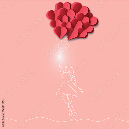  Happy Mothers Day card. Woman hold with air balloons, looks like a hearts