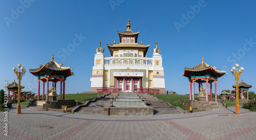 Panoramic view of Golden Temple of Buddha Shakyamuni. Elista, Kalmykia, Russia.