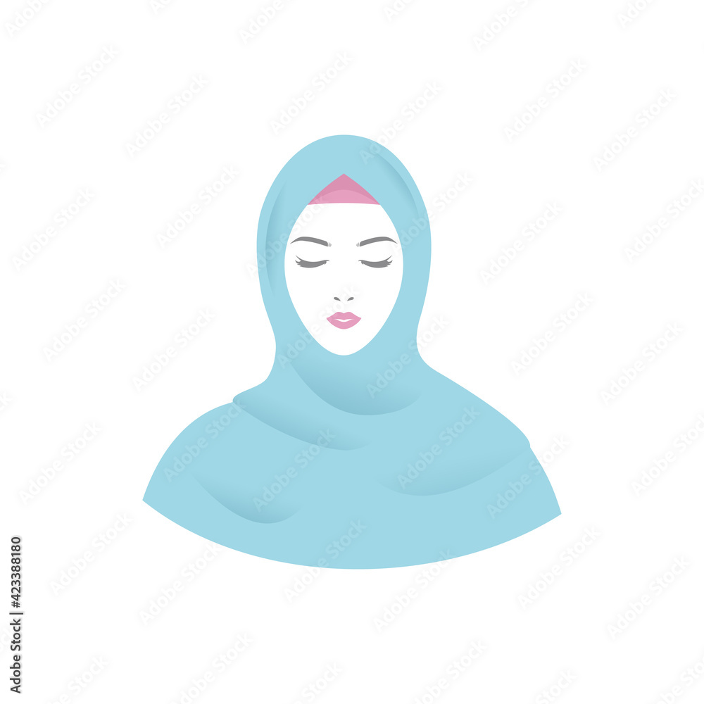 Hijab woman in blue scraft  illustration design vector