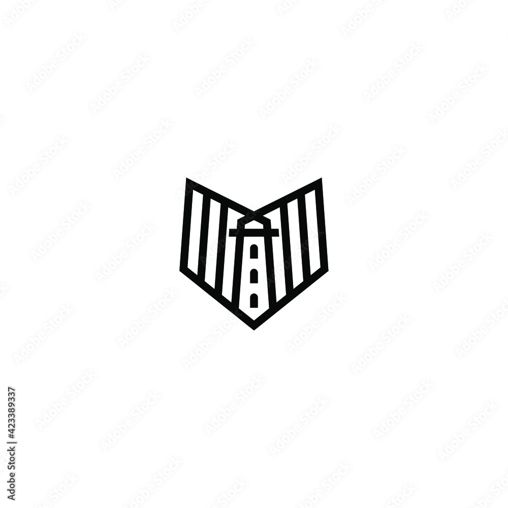 lighthouse inside fox head with vertical lines - simple creative and timeless logo design template