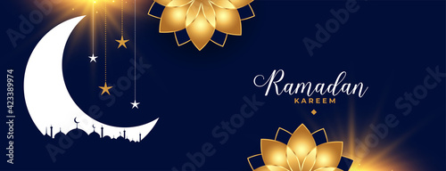 ramadan kareem eid season golden flower decorative banner