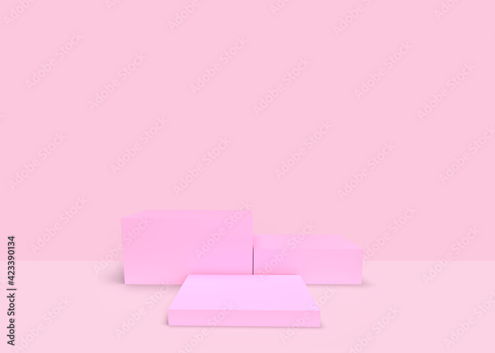 Pure mockup geometric studio for product presentation, blueback ground, 3d render, 3d illustration,pink and green abstract
