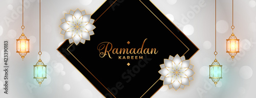 ramadan kareem or eid mubarak festival decorative banner design