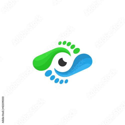 2 flipped feet with an eyeball - modern foot and eye wellness therapy logo design vector