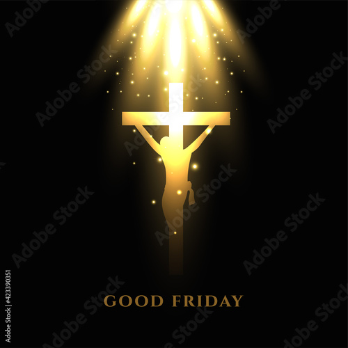 jesus crucifixion cross with glowing light rays good friday background