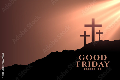 Tablou canvas good friday background with crosses and sunlight rays