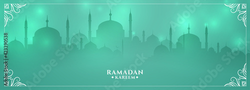 shiny ramadan kareem mosque greeting design