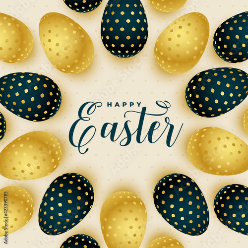 happy easter decoration background with golden eggs