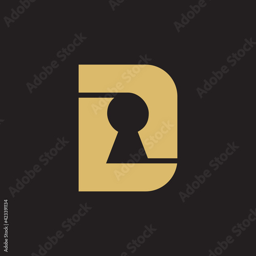 Initial letter D and key hole logo template, security lock symbol