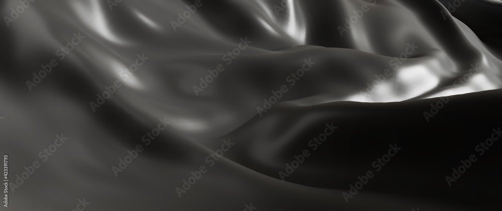 3d render of gray and black cloth. iridescent holographic foil. abstract art fashion background.