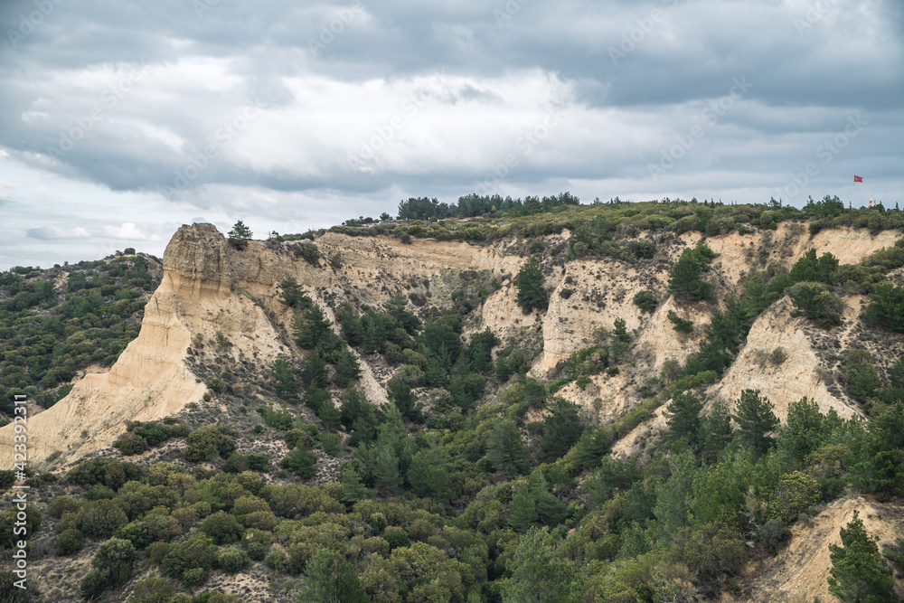 Naklejka premium Moody panoramic view of the Sphinx, one of the most distinctive landmarks on the Gallipoli peninsula, Turkey that became famous during World War One