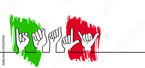 Deaf sign language, slogan Italy with the colors of italy flag.