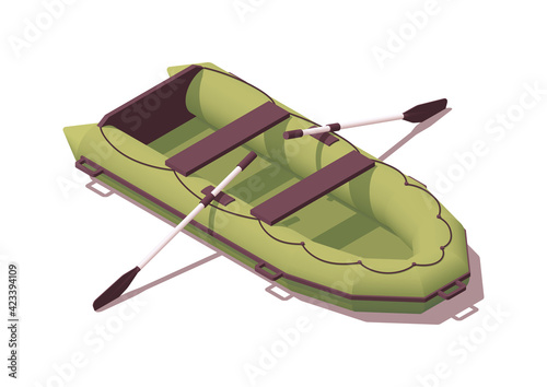 Isometric pvc boat with paddles. Vector illustration. Collection