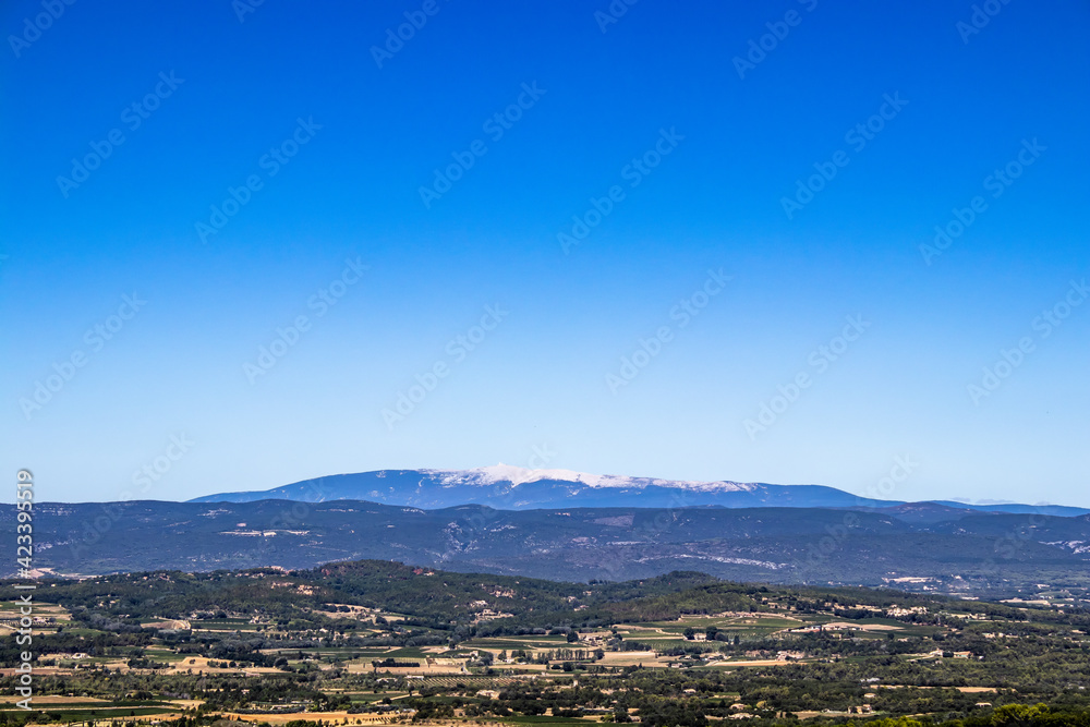 Large panorama of the countryside in provence with the mont Ventoux in background and a nice cloudless sunny day