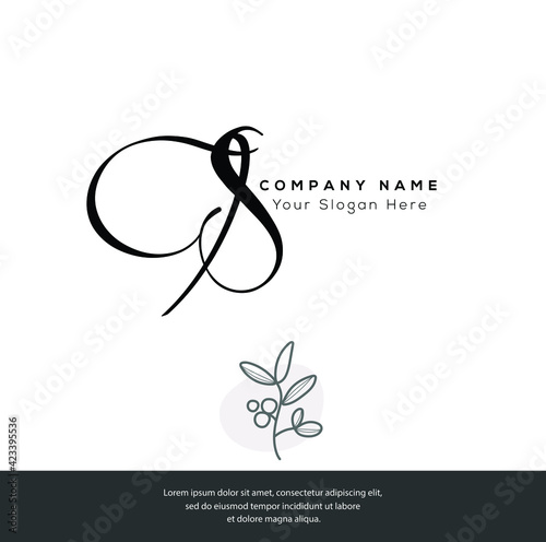 T S TS  Initial letter handwriting and signature logo. Beauty vector initial logo .Fashion, boutique, floral and botanical	 photo