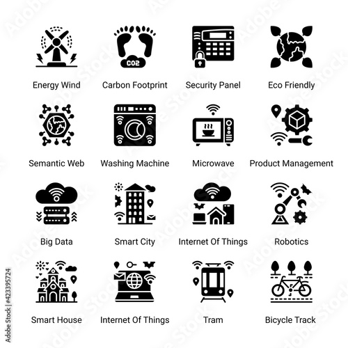 Smart City Glyph Icons - Solid, Vectors