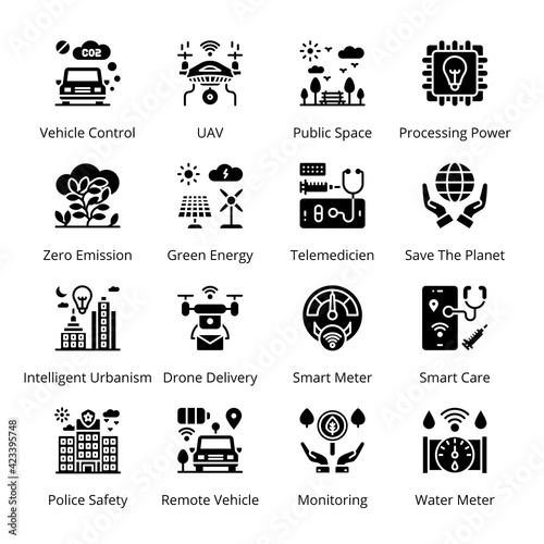 Smart City Glyph Icons - Solid, Vectors