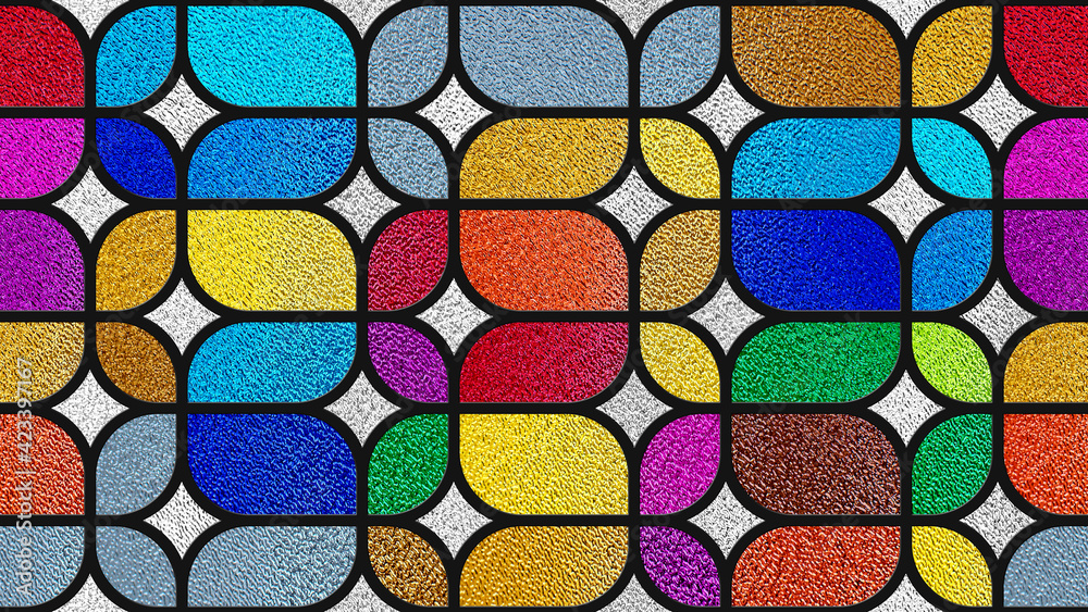 Seamless pattern for stained glass. Sketch of a colored stained glass window. Geometric background. Optical illusions. Color Op Art. Transparent multicolor glass. Rectangles. Colored glass texture. Seamless pattern for stained glass. Sketch of a colored stained glass window. Geometric background. Optical illusions. Color Op Art. Transparent multicolor glass. Rectangles. Colored glass texture.