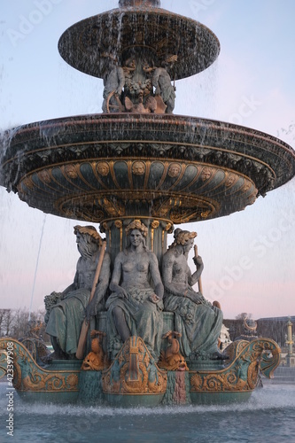 The fountain of the square "Place de la Concorde". Paris march 2021. © Yann Vernerie