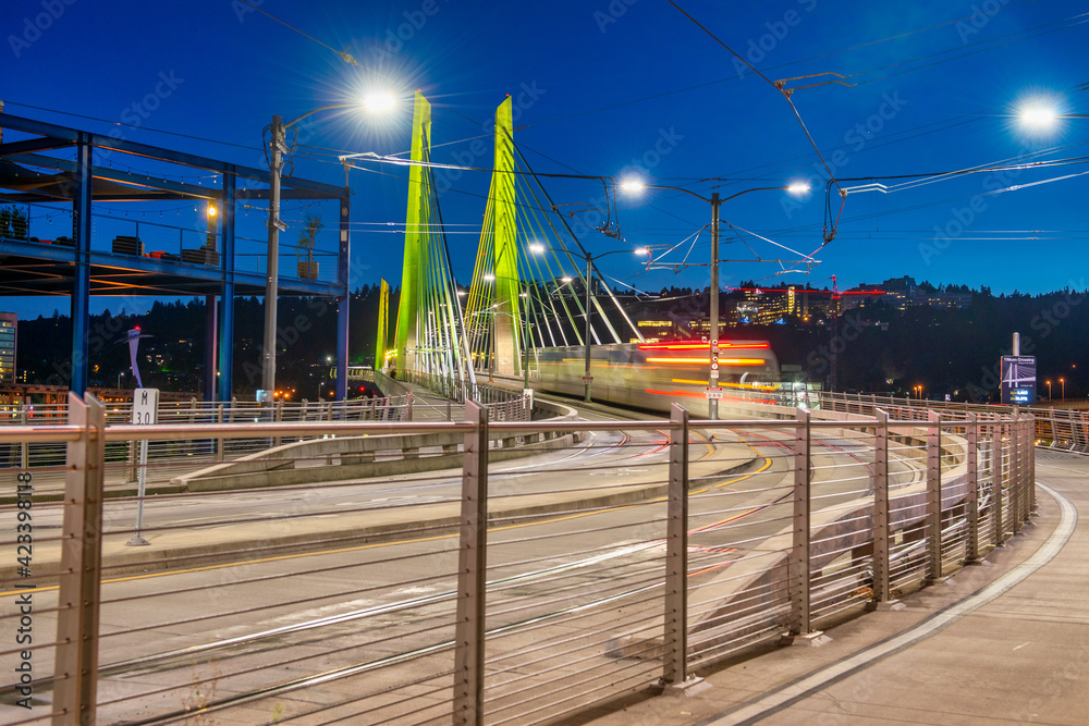 Tilikum Crossing famous bridge at night, Portland, Oregon