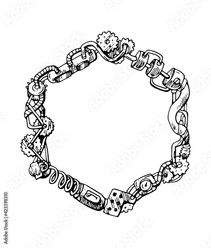 Mechanical frame. Hand drawn vector illustration steampunk style.