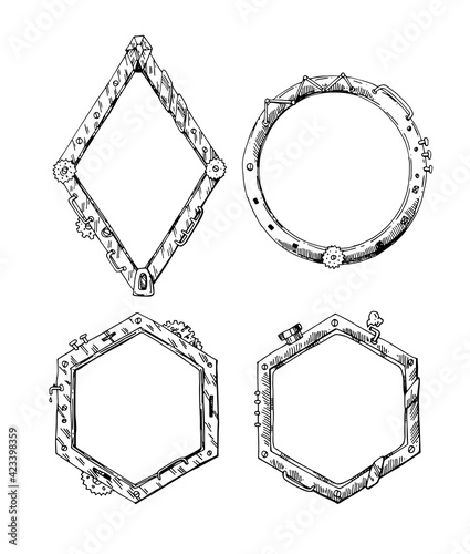 Mechanical frame. Hand drawn vector illustration steampunk style.