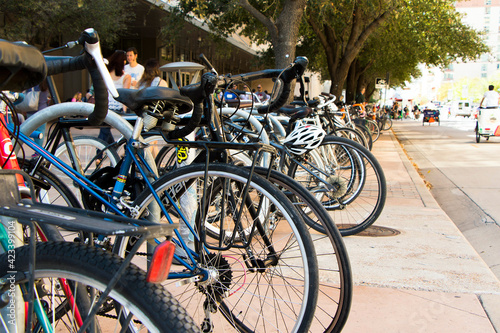 Parked bicycles during South by Southwest in Austin, Texas photo
