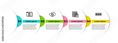 Set line Secure your site with HTTPS, SSL, Cloud computing lock, Server security and Password protection. Business infographic template. Vector