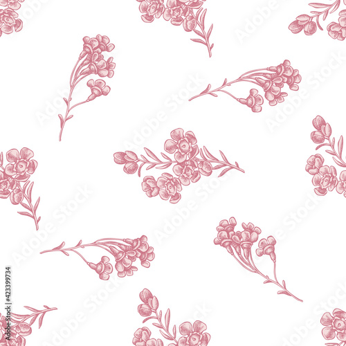 Seamless pattern with hand drawn pastel wax flower