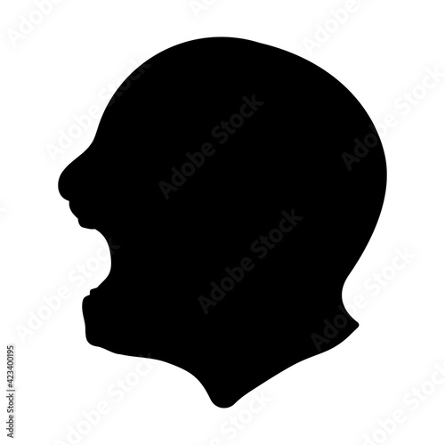 Isolated black icon silhouette, man shouts on a white background. Design element for poster, banner, clothes. Simple flat style. Vector illustration.