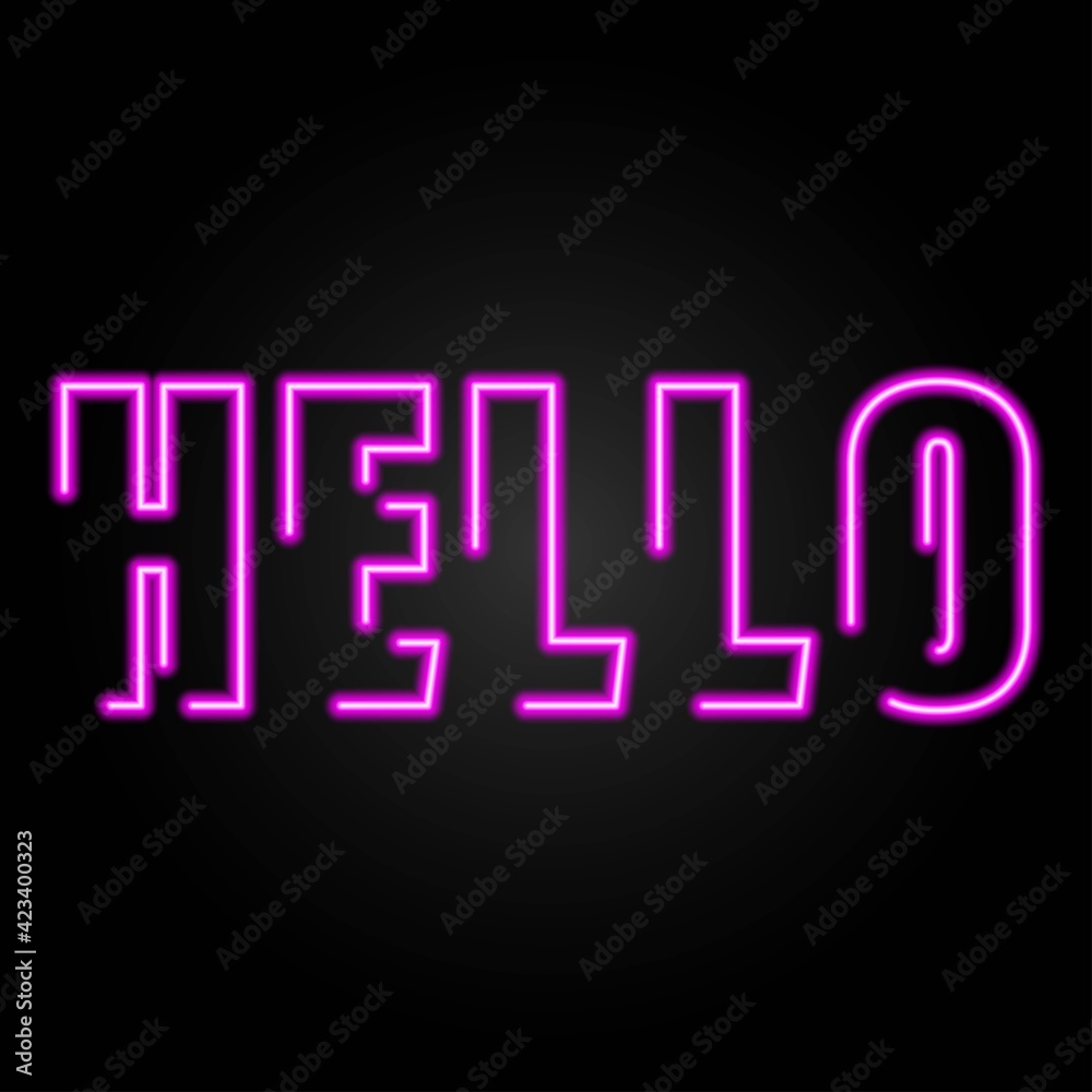 Hello text neon sign, modern glowing banner design, colorful modern design trends on black background. Vector illustration.