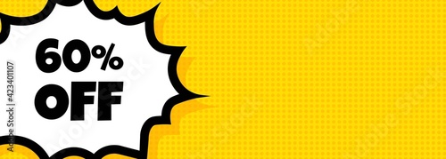 60 percent off speech bubble banner. Pop art retro comic style. For business, marketing and advertising. Vector on isolated background. EPS 10