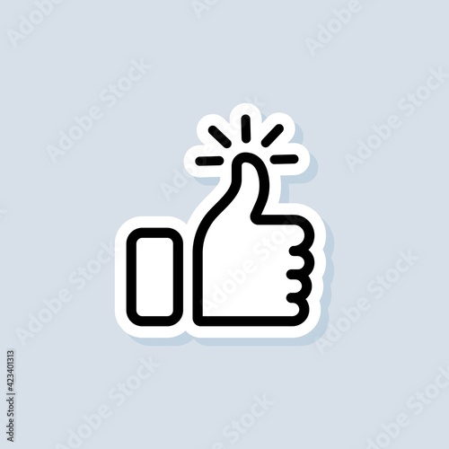 Thumb up sticker. Like icon. Hand like. Social media sign. Seal of approval. OK sign. Premium quality. Achievement badge. Quality mark. Vector on isolated white background. EPS 10