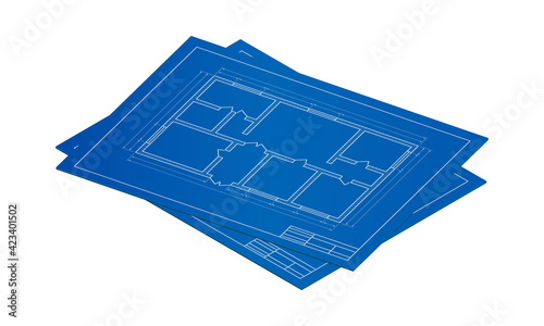 Isometric vector illustration blueprint floor plans the house isolated on white background. Realistic apartment floor plan blueprints icon in flat cartoon style. Vector unfurnished ground floor plans.