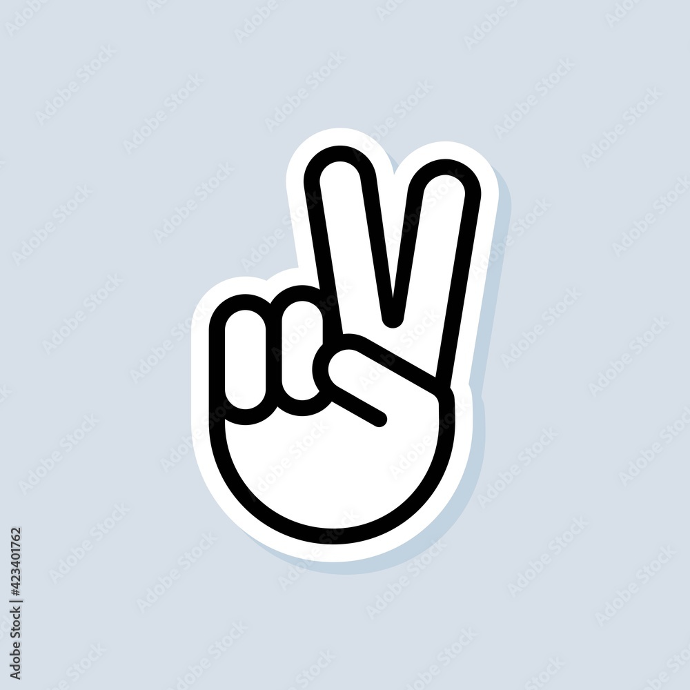 Victory sticker. Sign of victory or peace. Hand gesture of human. Two fingers raised up. Vector on isolated background. EPS 10 Victory sticker. Sign of victory or peace. Hand gesture of human. Two fingers raised up. Vector on isolated background. EPS 10