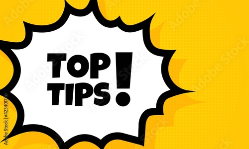 Top tips speech bubble banner. Pop art retro comic style. For business, marketing and advertising. Vector on isolated background. EPS 10