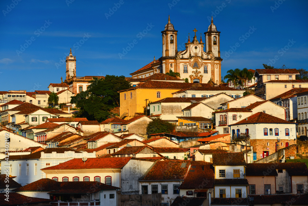 Sunset view of the historic colonial centre of Ouro Preto, Minas Gerais state, Brazil
