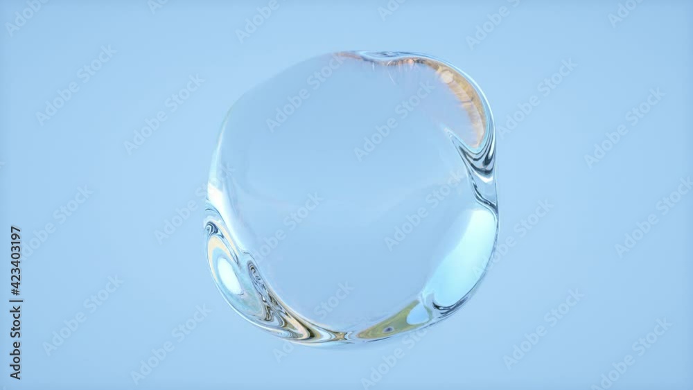 Realistic water drops. 3D Liquid Sphere Infinite Loop Animation. Slow Motion Shot of Water drop. Macro shot of a drop of water on a blue background. 3d render Background, 4K loop