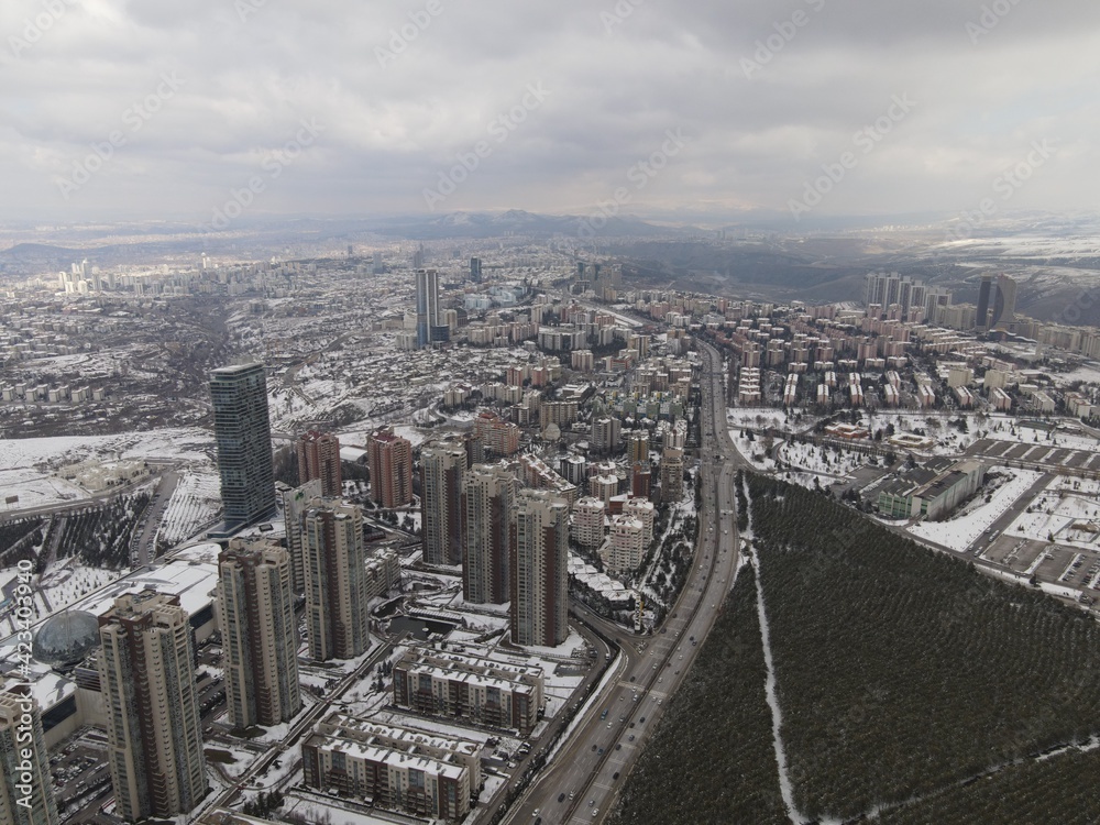Fototapeta premium Drone photography of the city and forest (Park Oran Konutları), Ankara - Turkey