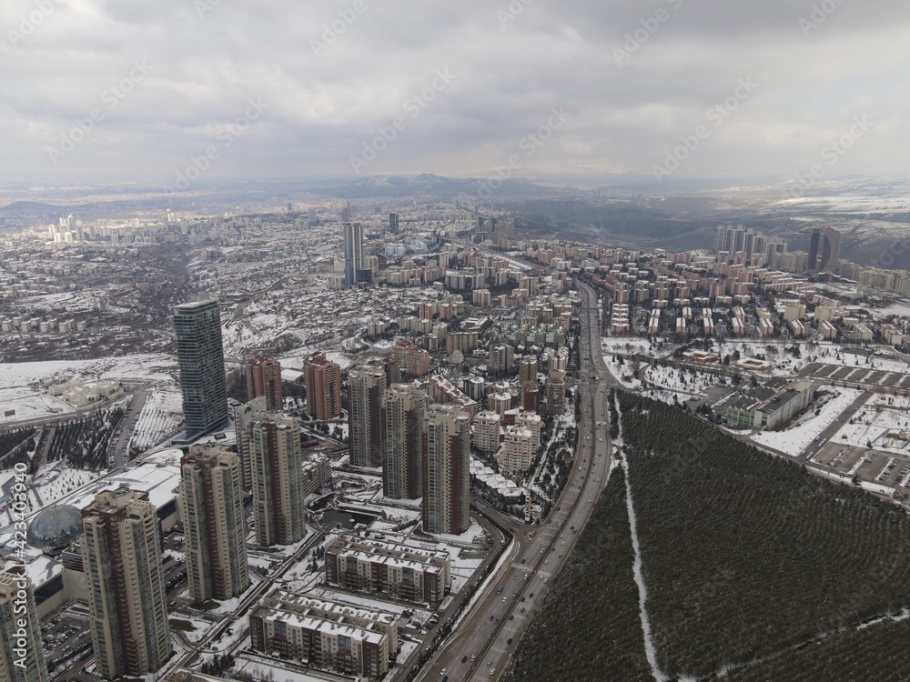 Drone photography of the city and forest (Park Oran Konutları), Ankara - Turkey