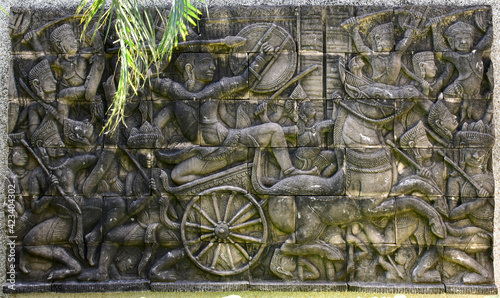 Closeup of Thai Stucco Art on the walls for decoration in Thailand.