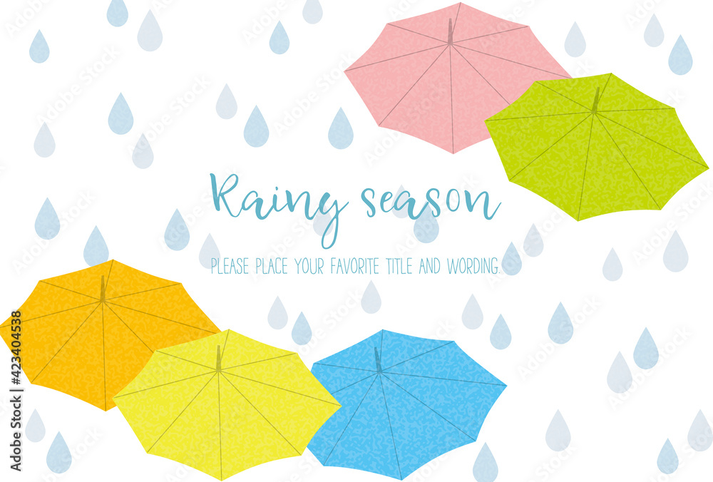 カラフルな傘と雨粒で表現した梅雨のイメージ背景素材 Stock Vector Adobe Stock