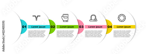 Set line Bicycle handlebar, Gloves, lock and wheel tire. Business infographic template. Vector
