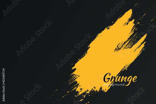 Abstract black yellow grunge background. Drop ink, painting texture.