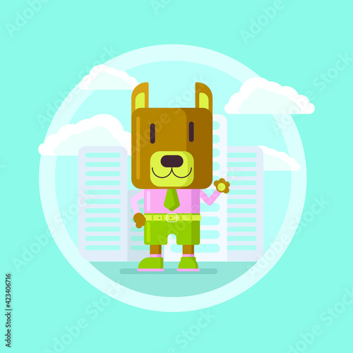 flat illustration of a humanized dog in vector