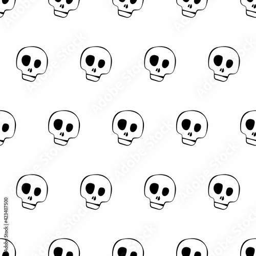 Cartoon Skulls Pattern. White Background Skulls Pattern.