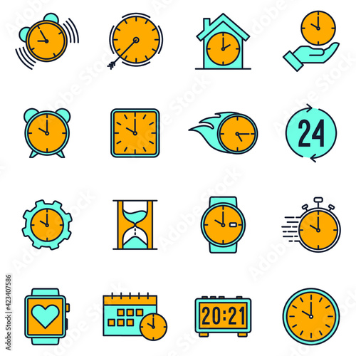 Set of Time and clock icon. Time and clock pack symbol template for graphic and web design collection logo vector illustration