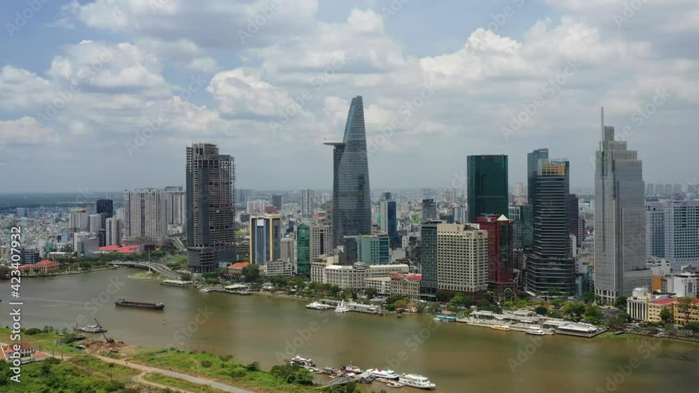 Aerial riverside cityscape of Ho Chi Minh city - Vietnam Aerial riverside cityscape of Ho Chi Minh city - Vietnam