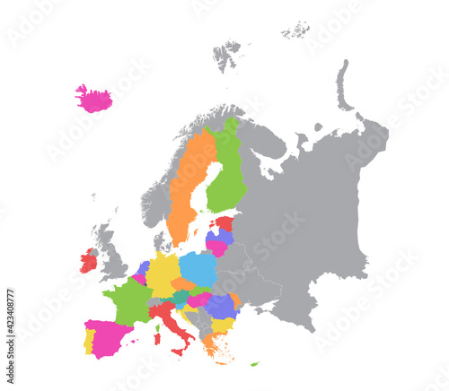 Europe map and European Union  separate individual states with names  color map isolated on white background blank